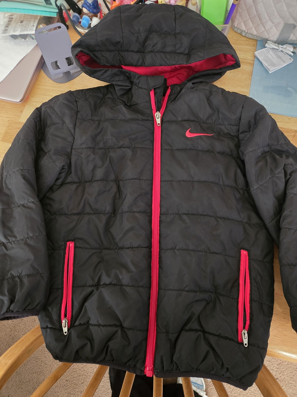 Nike Kids Black Puffer Jacket with Pink Accents